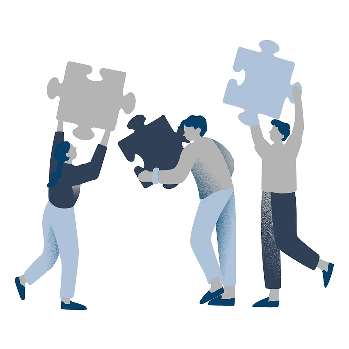 illustration of a group of people holding puzzle pieces above their heads