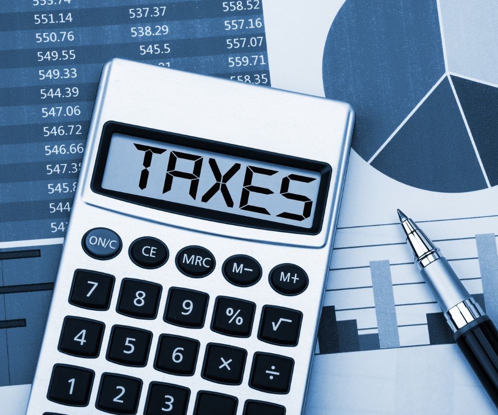 Calculator with word Taxes on the display