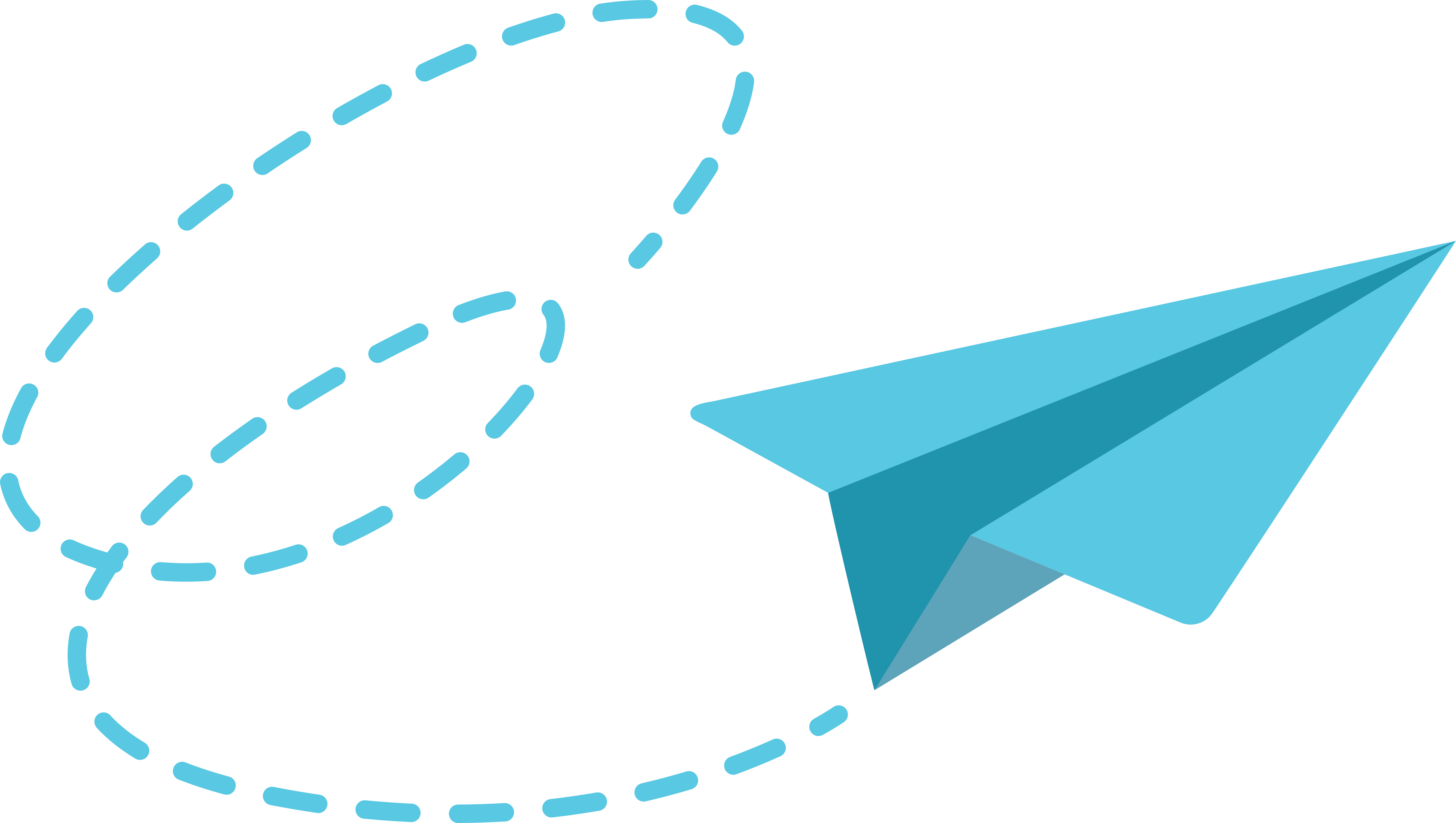 Blue Paper Plane with Dotted Flight Paths